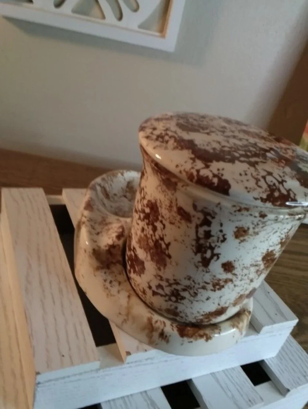 Vintage Speckled Ceramic Toothbrush Holder & Soap Dish Set - Cream and Brown